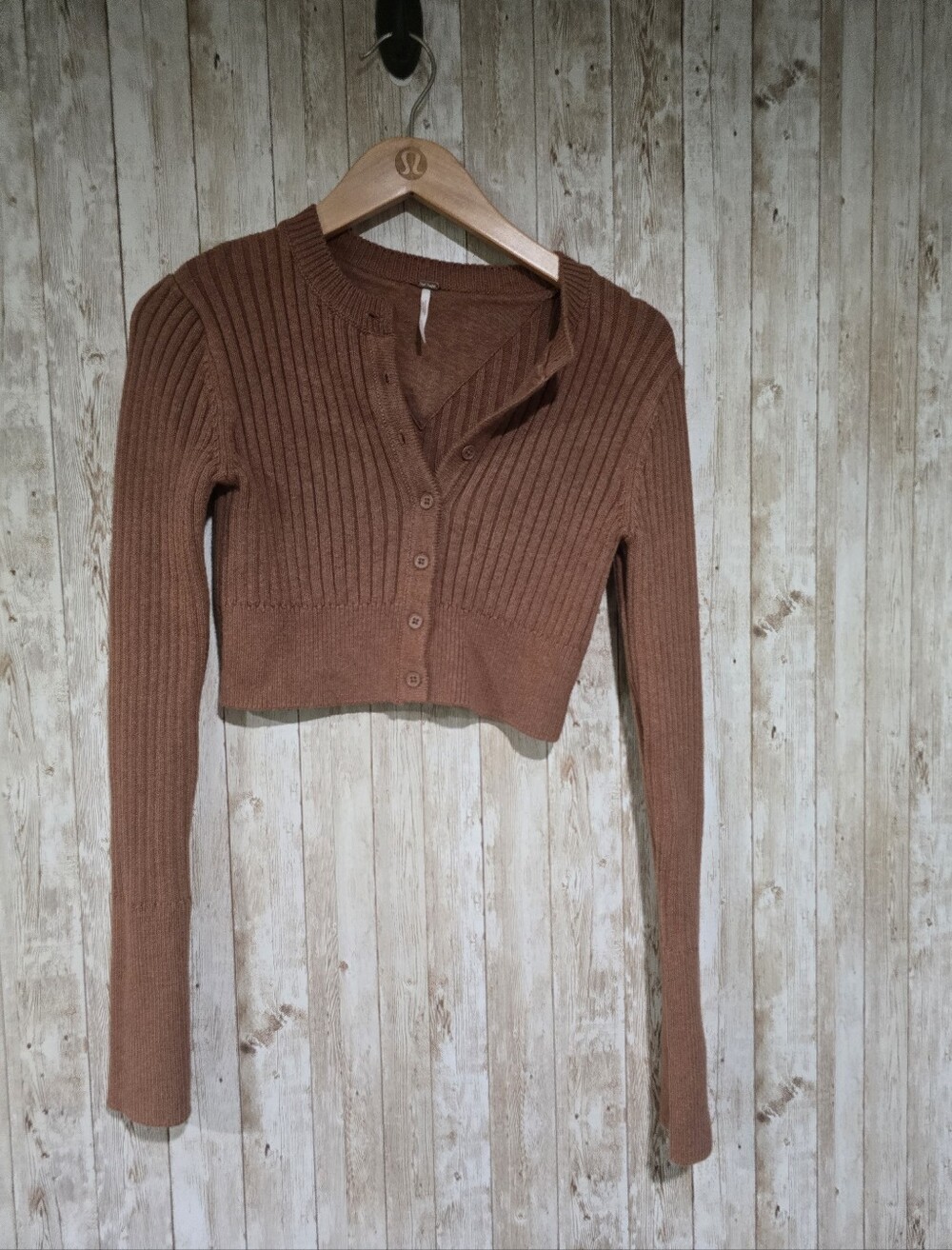 Free People Ribbed Cropped Brown Cardigan S